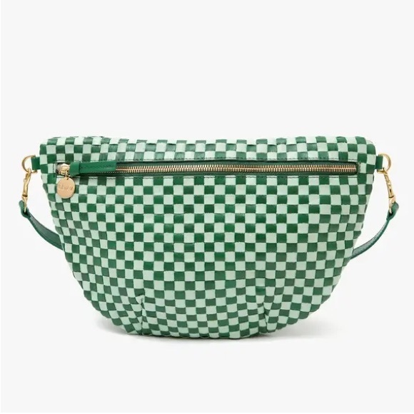 Clare V. Grande Fanny in Fern & Mist Woven Checker NWT - Picture 3 of 7